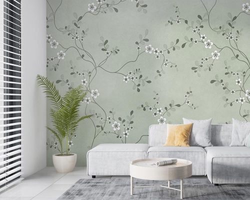 White Flowers in Gray Background Wallpaper Mural A10160000 for living room