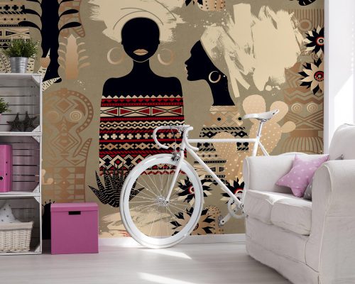 African Women in Cream Background Wallpaper Mural A10160500 for girl room