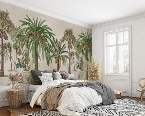 Green Date Palms and Colorful Peacocks Wallpaper Mural A10160700 for bedroom