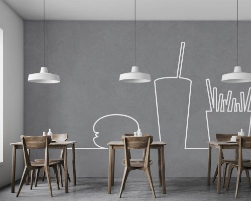 Line Art Fast Food in Gray Background Wallpaper Mural A10161600 for fast food