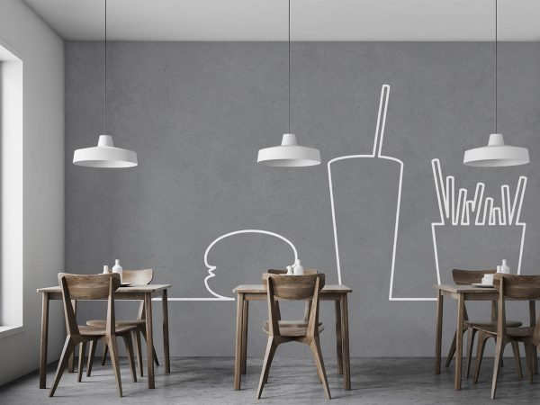 Line Art Fast Food in Gray Background Wallpaper Mural A10161600 for fast food