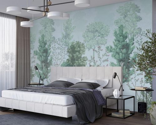 Green Trees in Grayish Blue Background Wallpaper Mural A10162100 for bedroom