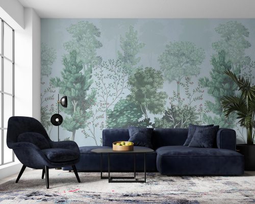 Green Trees in Grayish Blue Background Wallpaper Mural A10162100 for living room