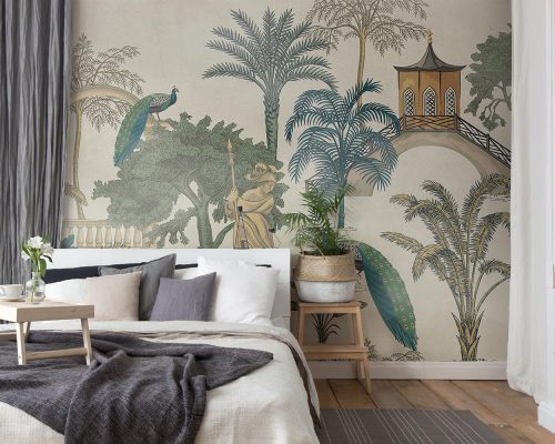 Peacocks and Palm Trees in a Garden Wallpaper Mural A10162500 for bedroom
