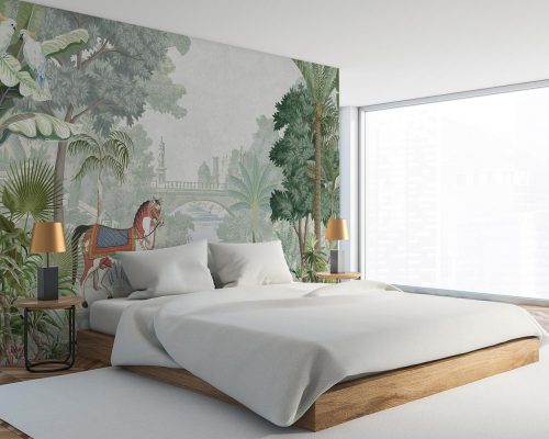 Horse and Green Trees in a Garden Wallpaper Mural A10164300 for bedroom