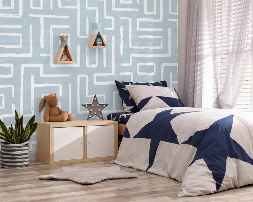 Blue Abstract Maze Line Wallpaper Mural A10165000 for boy room