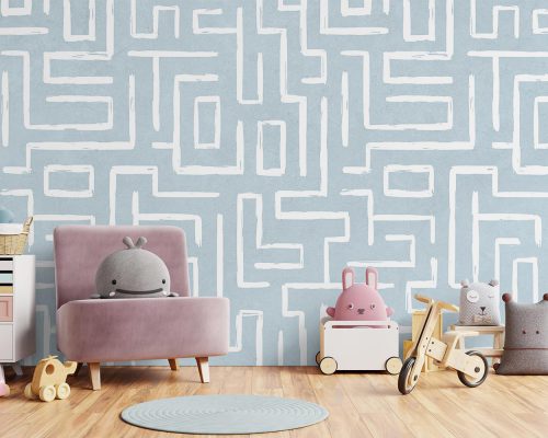 Blue Abstract Maze Line Wallpaper Mural A10165000 for kids room