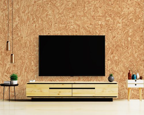 Cream Compressed Wood Particle Board Texture Wallpaper Mural A10168200 behind TV
