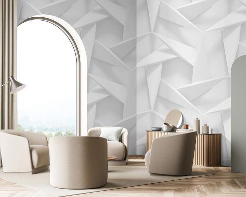 White 3D Triangles Wallpaper Mural A10169000 for living room
