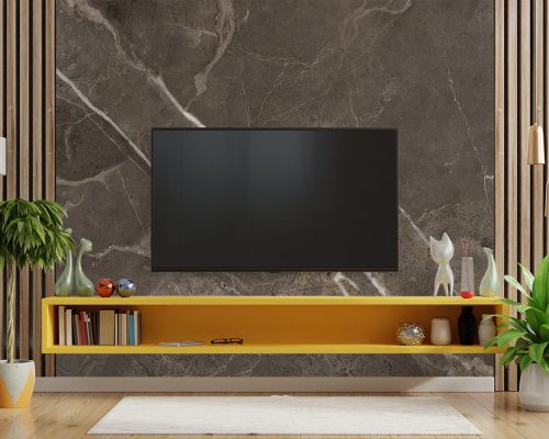 Black Marble Stone Wallpaper Mural A10169600 behind TV