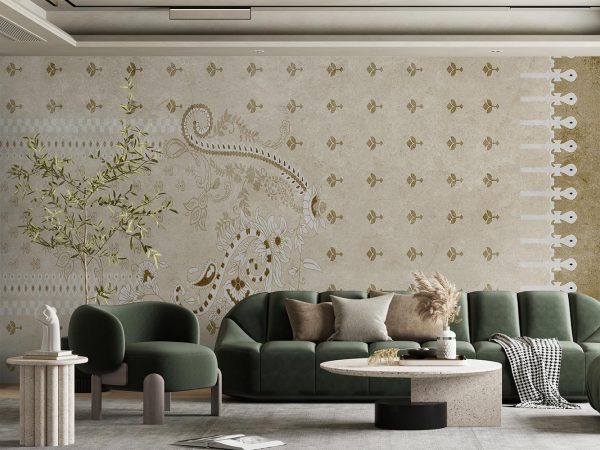 Cream Traditional Pattern Wallpaper Mural A10173900 for living room