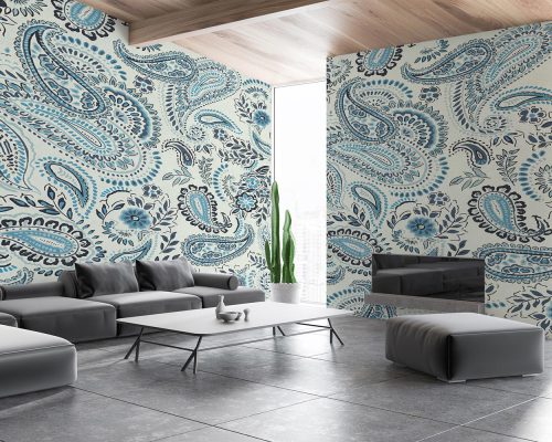 Blue Traditional Paisley Pattern Wallpaper Mural A10175300 for living room