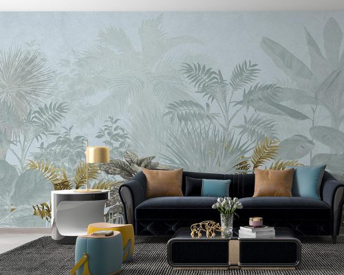 Gray and Green Tropical Forest Wallpaper Mural A10176000 for living room