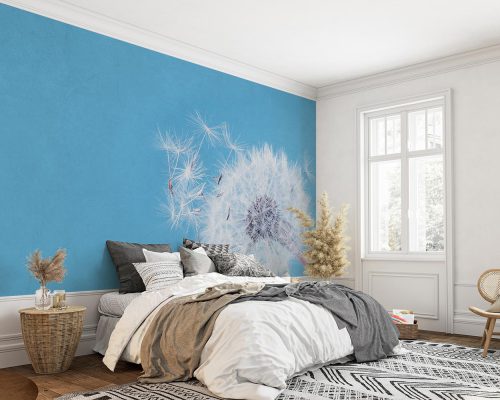 White Dandelion in Blue Background Wallpaper Mural A10176500 for bedroom