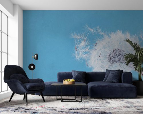 White Dandelion in Blue Background Wallpaper Mural A10176500 for living room