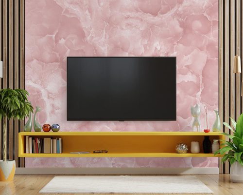 Pink Marble Stone Wallpaper Mural A10176600 behind TV