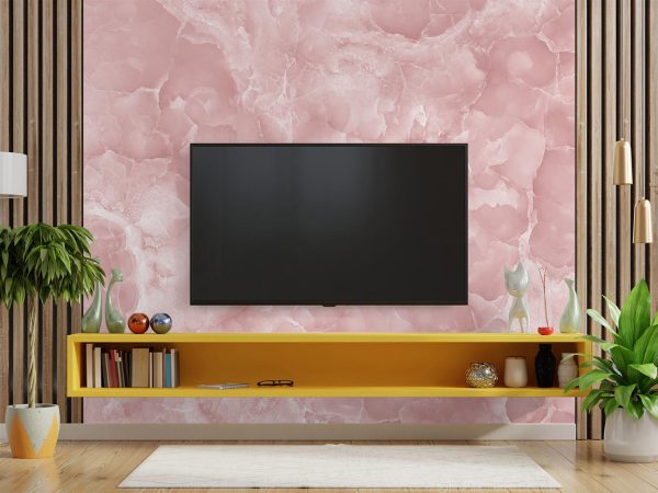 Pink Marble Stone Wallpaper Mural A10176600 behind TV