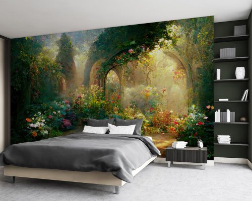 Fantasy Fairy Garden with Colorful Flowers and Green Plants Wallpaper Mural A10176800 for bedroom