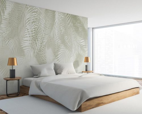Gray Palm Leaves in White Background Wallpaper Mural A10176900 for bedroom