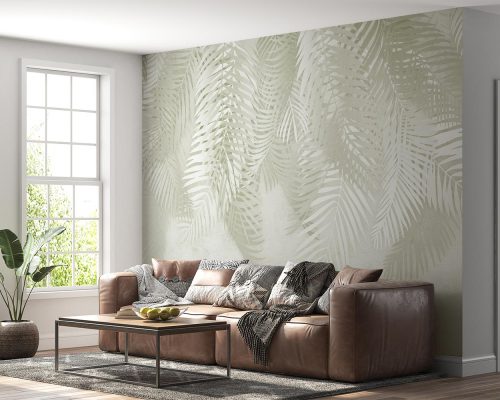 Gray Palm Leaves in White Background Wallpaper Mural A10176900 for living room