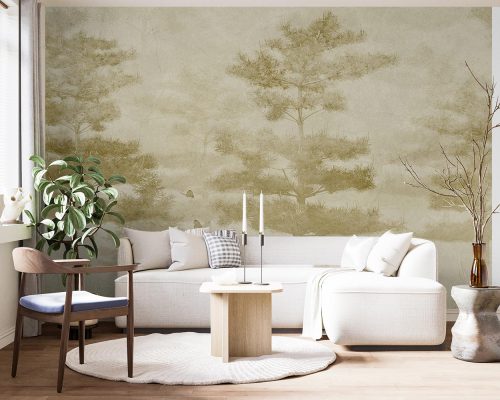 Cream Pine Forest and Rabbits Wallpaper Mural A10177700 for living room