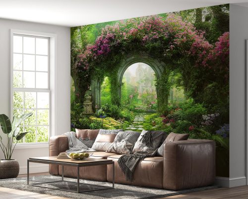 Fantasy Fairy Garden with Colorful Flowers and Green Plants Wallpaper Mural A10179000 for living room