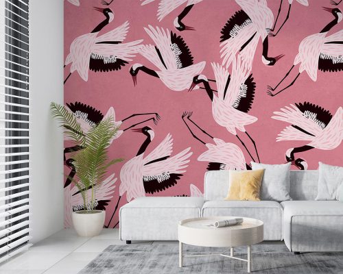 White Storks in Pink Background Wallpaper Mural A10180000 for living room