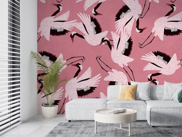 White Storks in Pink Background Wallpaper Mural A10180000 for living room