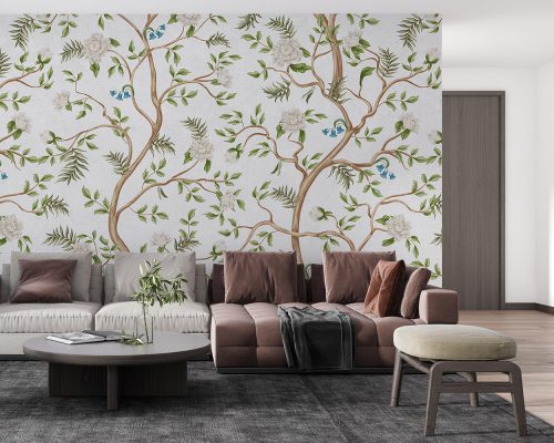 Flower Trees in White Background Wallpaper Mural A10184700 for living room