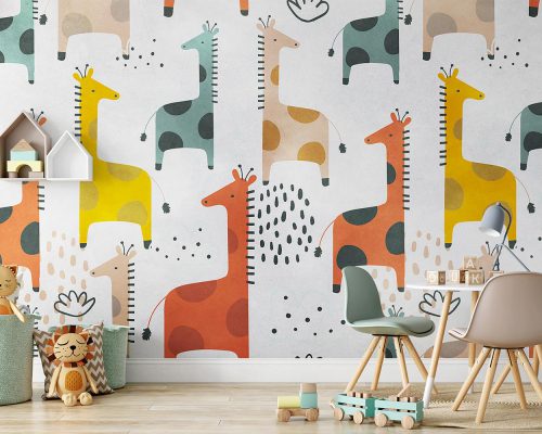 Colorful Cartoon Giraffes Wallpaper Mural A10190100 for kids room