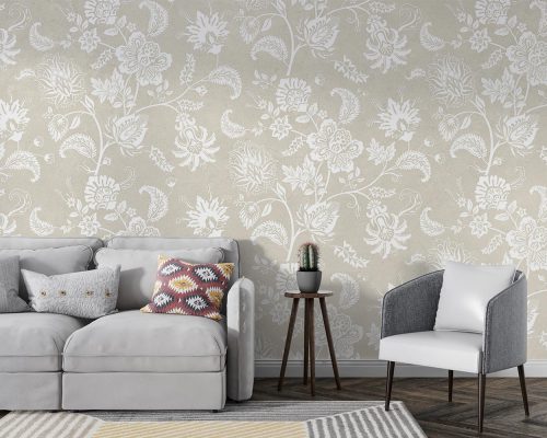 Cream Floral Wallpaper Mural A10193100 for living room