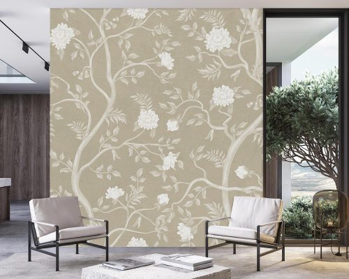 Cream Floral Wallpaper Mural A10193600 for living room
