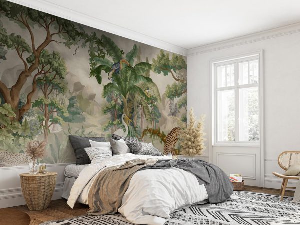 Animals in Lush Green Jungle Wallpaper Mural A10193900 for bedroom