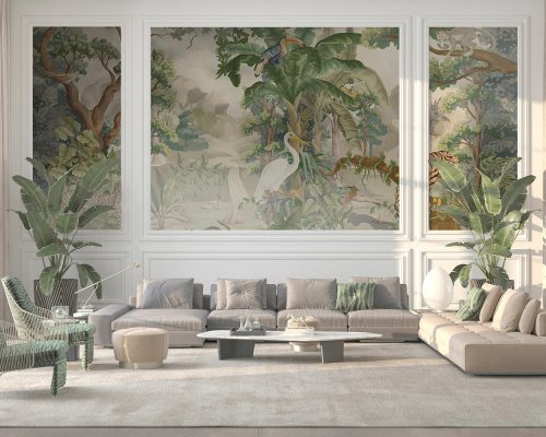 Animals in Lush Green Jungle Wallpaper Mural A10193900 for living room