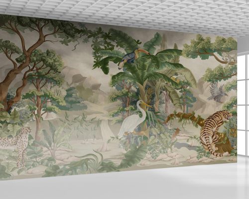 Animals in Lush Green Jungle Wallpaper Mural A10193900