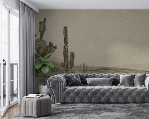 Black and White Cactus in Desert Wallpaper Mural A10195400 for living room
