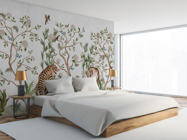 Two Tigers and Flower Trees Wallpaper Mural A10197500 for bedroom
