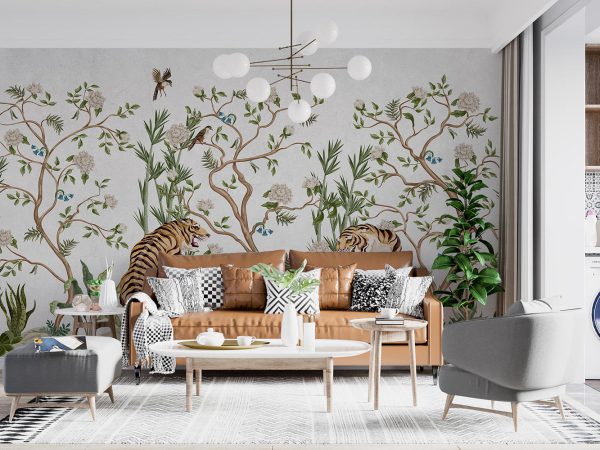 Two Tigers and Flower Trees Wallpaper Mural A10197500 for living room