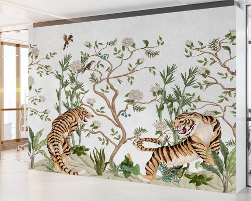 Two Tigers and Flower Trees Wallpaper Mural A10197500