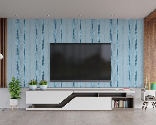 Blue Stripes Wallpaper Mural A10213300 behind TV