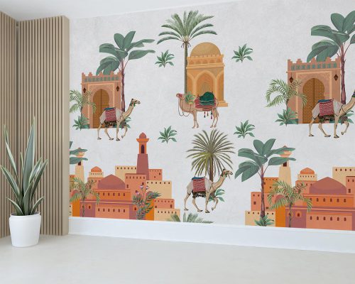 Camels and Old Middle East Buildings Wallpaper Mural A10213600