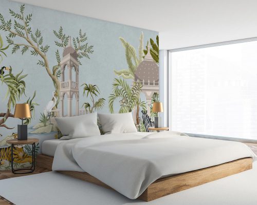 Animals and Beachside Buildings Wallpaper Mural A10214600 for bedroom