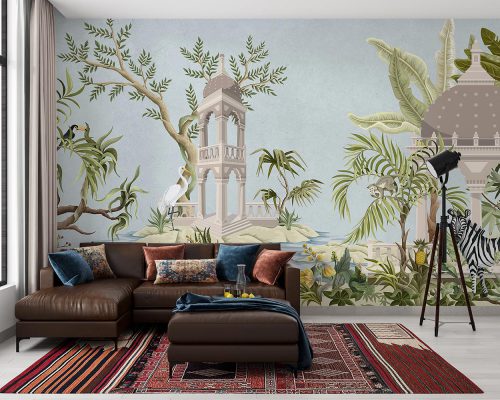 Animals and Beachside Buildings Wallpaper Mural A10214600 for living room