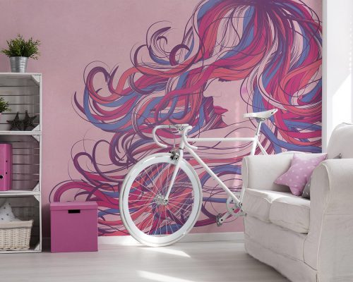 Woman With Colorful Hair in Pink Background Wallpaper Mural A10215600 for girl room