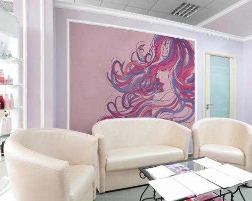 Woman With Colorful Hair in Pink Background Wallpaper Mural A10215600 for beauty salon