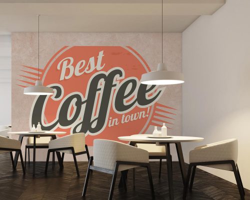 Coffee Typography in Cream and Orange Wallpaper Mural A10216500 for coffee shop