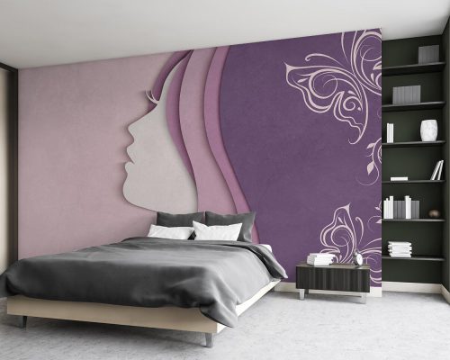 Silhouette of a Woman Face in Pink and Purple Wallpaper Mural A10217300 for bedroom