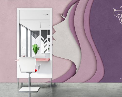 Silhouette of a Woman Face in Pink and Purple Wallpaper Mural A10217300 for beauty salon