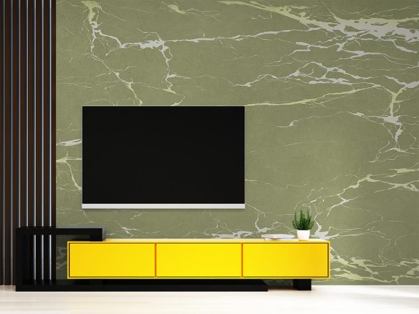 Green Gray Marble Stone Wallpaper Mural A10223500 behind TV