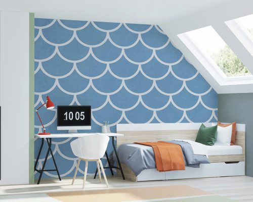 Blue Fish Scale Pattern Wallpaper Mural A10224300 for boy room